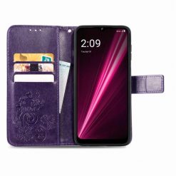 Peňaženkové puzdro Embossing Pattern Štvorlístok fialové – T Phone / T Phone (2023) | Kryty na mobil Kryty na mobil | Peňaženkové puzdro Embossing Pattern Štvorlístok fialové – T Phone / T Phone (2023) | Kryty na mobil
