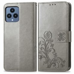 Kryty na mobil | Peňaženkové puzdro Embossing Pattern Štvorlístok sivé – T Phone / T Phone (2023) | Kryty na mobil