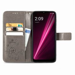 Kryty na mobil | Peňaženkové puzdro Embossing Pattern Štvorlístok sivé – T Phone / T Phone (2023) | Kryty na mobil