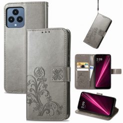 Kryty na mobil | Peňaženkové puzdro Embossing Pattern Štvorlístok sivé – T Phone / T Phone (2023) | Kryty na mobil