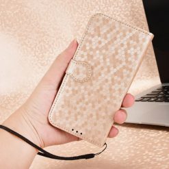 Kryty na mobil | Peňaženkové puzdro Honeycomb Dot Texture Case zlaté – Xiaomi Redmi 13C / Xiaomi Poco C65 | Kryty na mobil