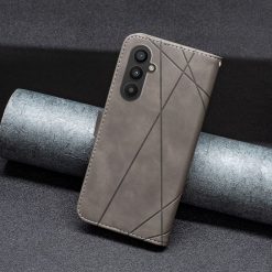 Knižkové puzdro Rhombus sivé – Samsung Galaxy A25 5G | Kryty na mobil Kryty na mobil | Knižkové puzdro Rhombus sivé – Samsung Galaxy A25 5G | Kryty na mobil