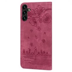 Kryty na mobil | Peňaženkové puzdro Embossing Pattern Mačka bordové – Samsung Galaxy A15 4G/5G | Kryty na mobil