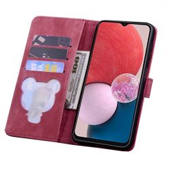 Kryty na mobil | Peňaženkové puzdro Embossing Pattern Mačka bordové – Samsung Galaxy A15 4G/5G | Kryty na mobil