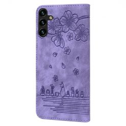 Kryty na mobil | Peňaženkové puzdro Embossing Pattern Mačka fialové – Samsung Galaxy A15 4G/5G | Kryty na mobil