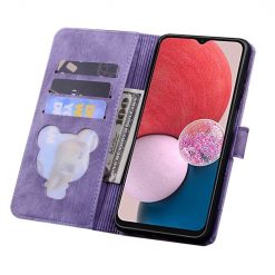 Kryty na mobil | Peňaženkové puzdro Embossing Pattern Mačka fialové – Samsung Galaxy A15 4G/5G | Kryty na mobil