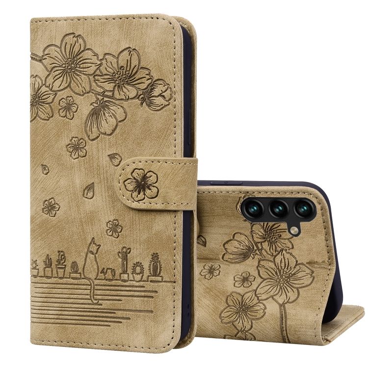 Peňaženkové puzdro Embossing Pattern Mačka hnedé – Samsung Galaxy A15 4G/5G | Kryty na mobil Kryty na mobil | Peňaženkové puzdro Embossing Pattern Mačka hnedé – Samsung Galaxy A15 4G/5G | Kryty na mobil