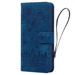 Kryty na mobil | Peňaženkové puzdro Embossing Pattern Mačka modré – Samsung Galaxy A15 4G/5G | Kryty na mobil
