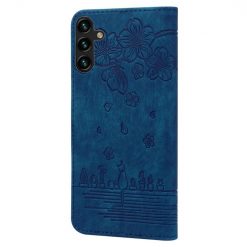 Kryty na mobil | Peňaženkové puzdro Embossing Pattern Mačka modré – Samsung Galaxy A15 4G/5G | Kryty na mobil