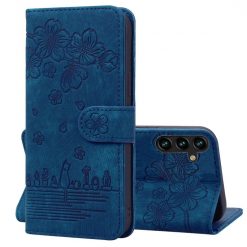 Kryty na mobil | Peňaženkové puzdro Embossing Pattern Mačka modré – Samsung Galaxy A15 4G/5G | Kryty na mobil