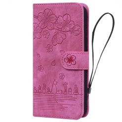Kryty na mobil | Peňaženkové puzdro Embossing Pattern Mačka ružové – Samsung Galaxy A15 4G/5G | Kryty na mobil