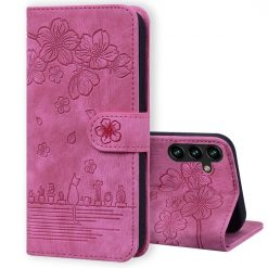 Kryty na mobil | Peňaženkové puzdro Embossing Pattern Mačka ružové – Samsung Galaxy A15 4G/5G | Kryty na mobil