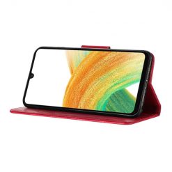 Kryty na mobil | Peňaženkové puzdro Embossing Pattern Motýľ a kvet červené – Samsung Galaxy A15 4G/5G | Kryty na mobil