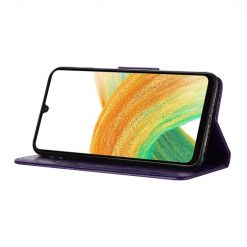 Kryty na mobil | Peňaženkové puzdro Embossing Pattern Motýľ a kvet tmavofialové – Samsung Galaxy A05s | Kryty na mobil
