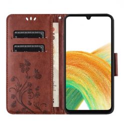 Peňaženkové puzdro Embossing Pattern Motýľ a kvet hnedé – Samsung Galaxy A05s | Kryty na mobil Kryty na mobil | Peňaženkové puzdro Embossing Pattern Motýľ a kvet hnedé – Samsung Galaxy A05s | Kryty na mobil