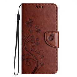 Kryty na mobil | Peňaženkové puzdro Embossing Pattern Motýľ a kvet hnedé – Samsung Galaxy A15 4G/5G | Kryty na mobil