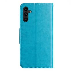 Kryty na mobil | Peňaženkové puzdro Embossing Pattern Motýľ a kvet modré – Samsung Galaxy A05s | Kryty na mobil