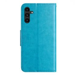 Kryty na mobil | Peňaženkové puzdro Embossing Pattern Motýľ a kvet modré – Samsung Galaxy A15 4G/5G | Kryty na mobil