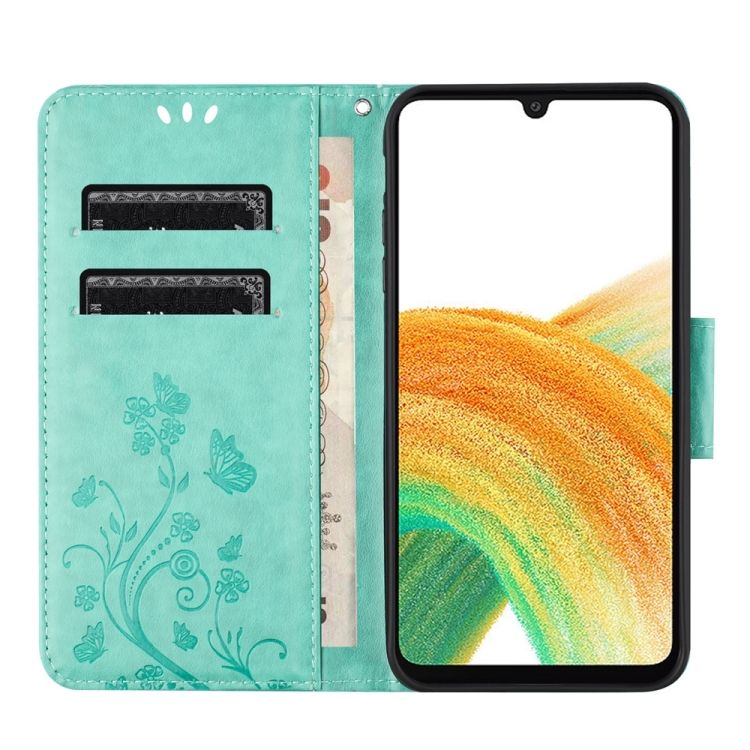 Peňaženkové puzdro Embossing Pattern Motýľ a kvet zelené – Samsung Galaxy A05s | Kryty na mobil Kryty na mobil | Peňaženkové puzdro Embossing Pattern Motýľ a kvet zelené – Samsung Galaxy A05s | Kryty na mobil