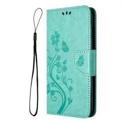 Peňaženkové puzdro Embossing Pattern Motýľ a kvet zelené – Samsung Galaxy A05s