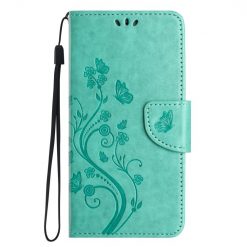 Kryty na mobil | Peňaženkové puzdro Embossing Pattern Motýľ a kvet zelené – Samsung Galaxy A15 4G/5G | Kryty na mobil