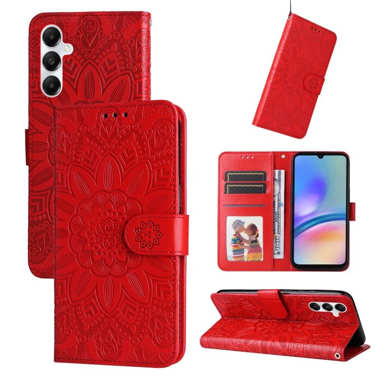 Peňaženkové puzdro Embossing Pattern Slnečnica červené – Samsung Galaxy A05s | Kryty na mobil Kryty na mobil | Peňaženkové puzdro Embossing Pattern Slnečnica červené – Samsung Galaxy A05s | Kryty na mobil
