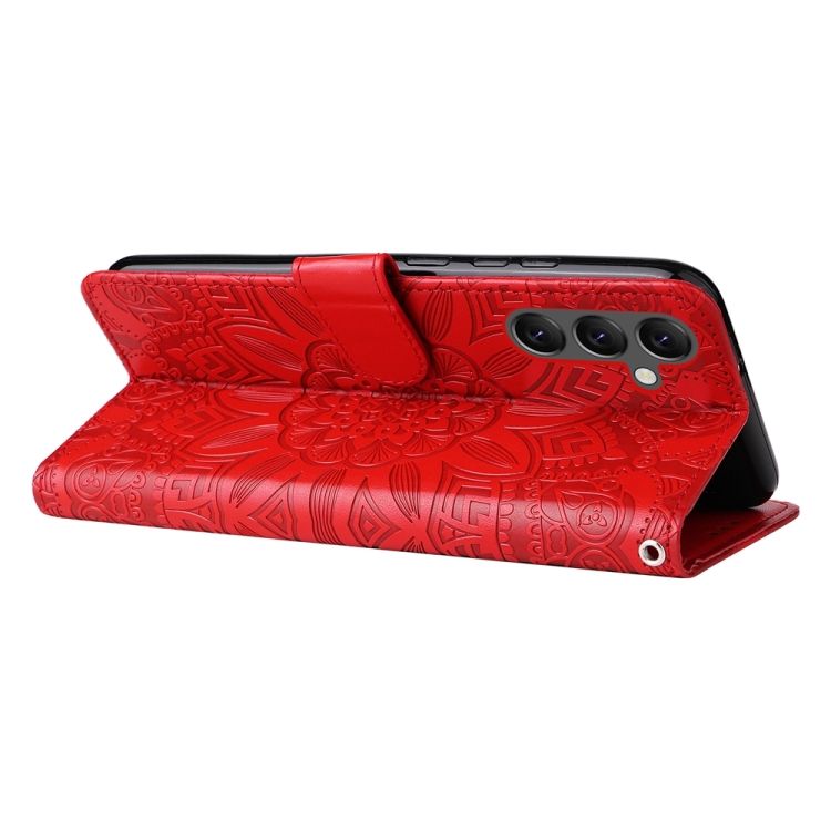 Peňaženkové puzdro Embossing Pattern Slnečnica červené – Samsung Galaxy A25 5G | Kryty na mobil Kryty na mobil | Peňaženkové puzdro Embossing Pattern Slnečnica červené – Samsung Galaxy A25 5G | Kryty na mobil
