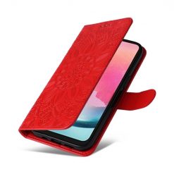 Peňaženkové puzdro Embossing Pattern Slnečnica červené – Samsung Galaxy A25 5G | Kryty na mobil Kryty na mobil | Peňaženkové puzdro Embossing Pattern Slnečnica červené – Samsung Galaxy A25 5G | Kryty na mobil
