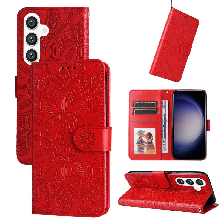 Peňaženkové puzdro Embossing Pattern Slnečnica červené – Samsung Galaxy S24+ (S24 Plus) | Kryty na mobil Kryty na mobil | Peňaženkové puzdro Embossing Pattern Slnečnica červené – Samsung Galaxy S24+ (S24 Plus) | Kryty na mobil