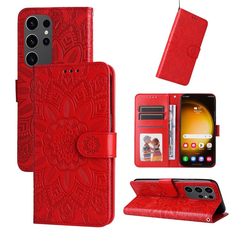 Peňaženkové puzdro Embossing Pattern Slnečnica červené – Samsung Galaxy S24 Ultra | Kryty na mobil Kryty na mobil | Peňaženkové puzdro Embossing Pattern Slnečnica červené – Samsung Galaxy S24 Ultra | Kryty na mobil