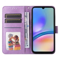 Peňaženkové puzdro Embossing Pattern Slnečnica fialové – Samsung Galaxy A05s | Kryty na mobil Kryty na mobil | Peňaženkové puzdro Embossing Pattern Slnečnica fialové – Samsung Galaxy A05s | Kryty na mobil
