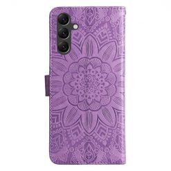 Kryty na mobil | Peňaženkové puzdro Embossing Pattern Slnečnica fialové – Samsung Galaxy A15 4G/5G | Kryty na mobil