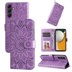 Kryty na mobil | Peňaženkové puzdro Embossing Pattern Slnečnica fialové – Samsung Galaxy A15 4G/5G | Kryty na mobil