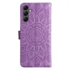 Kryty na mobil | Peňaženkové puzdro Embossing Pattern Slnečnica fialové – Samsung Galaxy A25 5G | Kryty na mobil