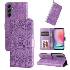 Kryty na mobil | Peňaženkové puzdro Embossing Pattern Slnečnica fialové – Samsung Galaxy A25 5G | Kryty na mobil