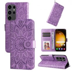 Kryty na mobil | Peňaženkové puzdro Embossing Pattern Slnečnica fialové – Samsung Galaxy S24 Ultra | Kryty na mobil