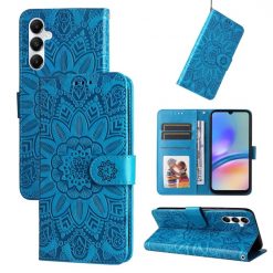 Kryty na mobil | Peňaženkové puzdro Embossing Pattern Slnečnica modré – Samsung Galaxy A05s | Kryty na mobil