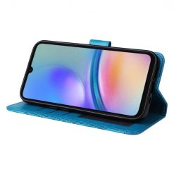 Kryty na mobil | Peňaženkové puzdro Embossing Pattern Slnečnica modré – Samsung Galaxy A05s | Kryty na mobil
