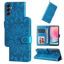 Kryty na mobil | Peňaženkové puzdro Embossing Pattern Slnečnica modré – Samsung Galaxy A25 5G | Kryty na mobil