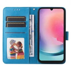 Kryty na mobil | Peňaženkové puzdro Embossing Pattern Slnečnica modré – Samsung Galaxy A25 5G | Kryty na mobil