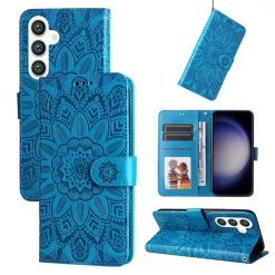 Kryty na mobil | Peňaženkové puzdro Embossing Pattern Slnečnica modré – Samsung Galaxy S24+ (S24 Plus) | Kryty na mobil