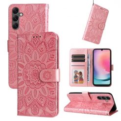 Kryty na mobil | Peňaženkové puzdro Embossing Pattern Slnečnica ružové – Samsung Galaxy A25 5G | Kryty na mobil