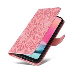 Kryty na mobil | Peňaženkové puzdro Embossing Pattern Slnečnica ružové – Samsung Galaxy A25 5G | Kryty na mobil
