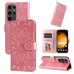 Kryty na mobil | Peňaženkové puzdro Embossing Pattern Slnečnica ružové – Samsung Galaxy S24 Ultra | Kryty na mobil