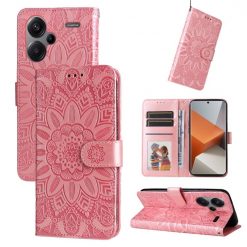 Kryty na mobil | Peňaženkové puzdro Embossing Pattern Slnečnica ružové – Xiaomi Redmi Note 13 Pro+ 5G | Kryty na mobil