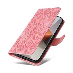 Kryty na mobil | Peňaženkové puzdro Embossing Pattern Slnečnica ružové – Xiaomi Redmi Note 13 Pro+ 5G | Kryty na mobil