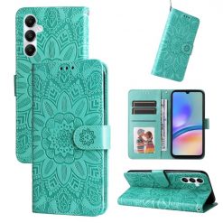 Kryty na mobil | Peňaženkové puzdro Embossing Pattern Slnečnica zelené – Samsung Galaxy A05s | Kryty na mobil