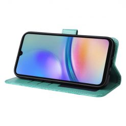 Kryty na mobil | Peňaženkové puzdro Embossing Pattern Slnečnica zelené – Samsung Galaxy A05s | Kryty na mobil