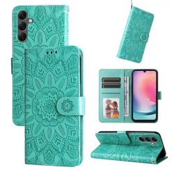 Kryty na mobil | Peňaženkové puzdro Embossing Pattern Slnečnica zelené – Samsung Galaxy A25 5G | Kryty na mobil