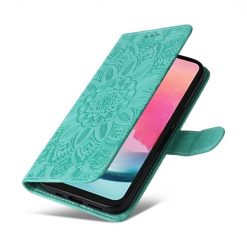 Kryty na mobil | Peňaženkové puzdro Embossing Pattern Slnečnica zelené – Samsung Galaxy A25 5G | Kryty na mobil